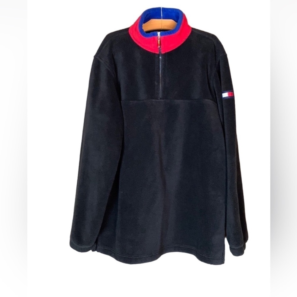 Vintage Tommy Hilfiger black fleece pullover jacket Size Medium
